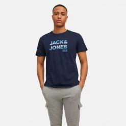 Φτηνός 😍 T-Shirts | Μπλούζα κοντό μανίκι Jack & Jones Ανδρικό T-Shirt NAVY BLAZER 🎁