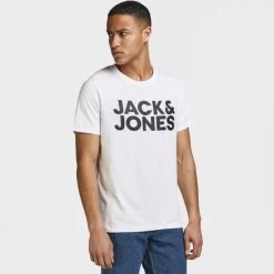 Καλύτερη πώληση 👍 T-Shirts | Μπλούζα κοντό μανίκι Jack & Jones Logo Ανδρικό T-shirt WHITE 😍