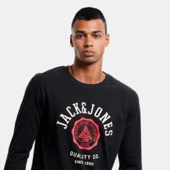 Νέος ✨ Μπλούζα μακρύ μανίκι Jack & Jones Ανδρική Μπλούζα με Μακρύ Μανίκι Black 👏 -Jack-Jones Κατάστημα jack jones jjelogo tee ls o neck 2 col aw22 sn 2
