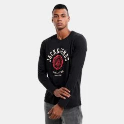Νέος ✨ Μπλούζα μακρύ μανίκι Jack & Jones Ανδρική Μπλούζα με Μακρύ Μανίκι Black 👏