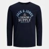 Νέος 💯 Μπλούζα μακρύ μανίκι Jack & Jones Ανδρική Μπλούζα με Μακρύ Μανίκι DARK NAVY ⌛