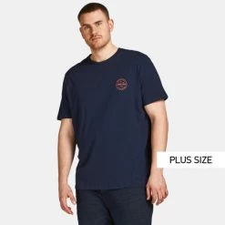 Εκπτωση 😀 T-Shirts | Μπλούζα κοντό μανίκι Jack & Jones Crew Neck Plus Size Ανδρικό T-shirt NAVY BLAZER 🧨