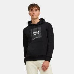 Εκπτωση 😍 Μπλούζες με Κουκούλα Jack & Jones Jjlock Ανδρική Μπλούζα με Κουκούλα BLACK 🥰