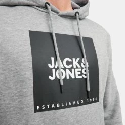 Ολοκαίνουργιο 😉 Μπλούζες με Κουκούλα Jack & Jones Ανδρική Μπλούζα με Κουκούλα LIGHT GREY MELANGE 💯 -Jack-Jones Κατάστημα jack jones jjlock sweat hood 8