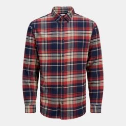 Φτηνός 😍 Πουκάμισα Jack & Jones Plain Autumn Check Ανδρικό Πουκάμισο Brick Red ❤️