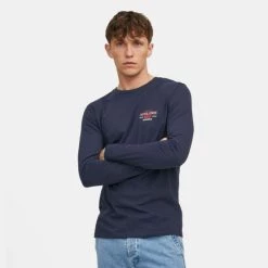 Τοπ 10 ⭐ Μπλούζα μακρύ μανίκι Jack & Jones Ανδρική Μπλούζα με Μακρύ Μανίκι NAVY BLAZER 🔔