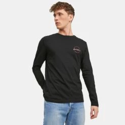 Εξοδος ⌛ Μπλούζα μακρύ μανίκι Jack & Jones Ανδρική Μπλούζα με Μακρύ Μανίκι BLACK ⭐