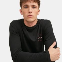 Εξοδος ⌛ Μπλούζα μακρύ μανίκι Jack & Jones Ανδρική Μπλούζα με Μακρύ Μανίκι BLACK ⭐ -Jack-Jones Κατάστημα jack jones jjstamp tee ls crew neck 20