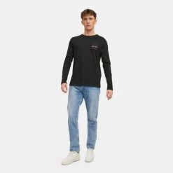 Εξοδος ⌛ Μπλούζα μακρύ μανίκι Jack & Jones Ανδρική Μπλούζα με Μακρύ Μανίκι BLACK ⭐ -Jack-Jones Κατάστημα jack jones jjstamp tee ls crew neck 23
