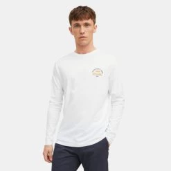 Best Pirce 👍 Μπλούζα μακρύ μανίκι Jack & Jones Ανδρική Μπλούζα με Μακρύ Μανίκι White 👏