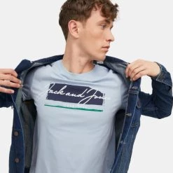 Προϋπολογισμός 🔥 T-Shirts | Μπλούζα κοντό μανίκι Jack & Jones Ανδρικό T-Shirt Cashmere Blue ✨ -Jack-Jones Κατάστημα jack jones jorsunset logo tee ss crew neck 7