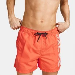 Καλύτερη πώληση 🧨 Μαγιό Jack & Jones Ανδρικό Σορτς Μαγιό Hot Coral 🌟 -Jack-Jones Κατάστημα jack jones jpstcrete jjswim akm logo sn 16