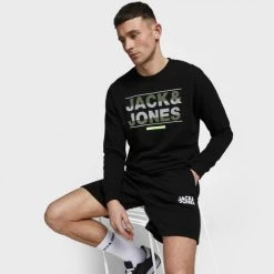 Τοπ 10 🤩 Σορτς | Βερμούδες Jack & Jones Soft Ανδρικό Σορτς BLACK 🔥 -Jack-Jones Κατάστημα jack jones jpstnewsoft sweat shorts gms sn 4