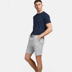 Φτηνός 👏 Σορτς | Βερμούδες Jack & Jones Unbrushed Loopback Ανδρικό Σορτς LIGHT GREY MELANGE 👍 -Jack-Jones Κατάστημα jack jones jpstshark jjsweat shorts at sn 12