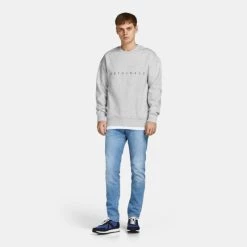 Νέος 🎁 Φούτερ Jack & Jones Ανδρική Μπλούζα Φούτερ WHITE MELANGE 🔥 -Jack-Jones Κατάστημα jack jones sweat male knit pl65 co35 4